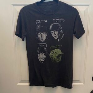teeVillain Star Wars Yoda Beatles Parody Men's Black Cotton T-Shirt Size S
